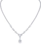 CZ by Kenneth Jay Lane Round & Pear Cubic Zirconia Drop Necklace