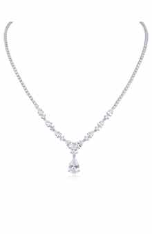 CZ by Kenneth Jay Lane Round & Pear Cubic Zirconia Drop Necklace