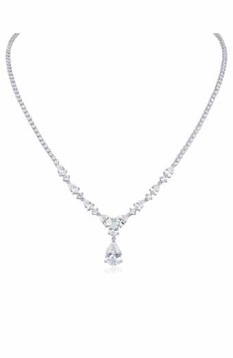 CZ by Kenneth Jay Lane Round & Pear Cubic Zirconia Drop Necklace