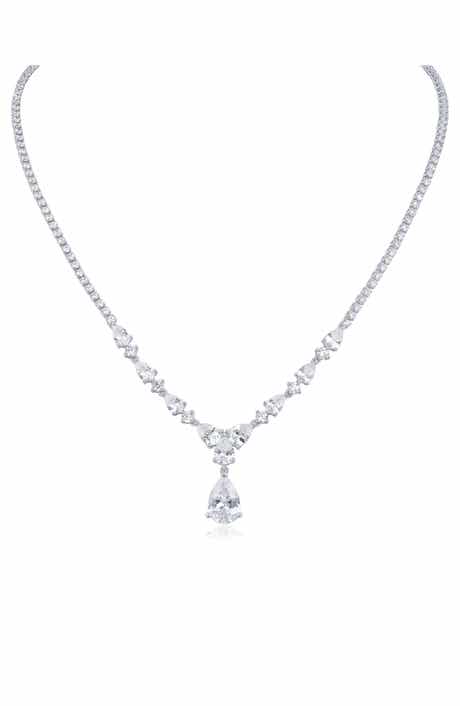 CZ by Kenneth Jay Lane Round & Pear Cubic Zirconia Drop Necklace