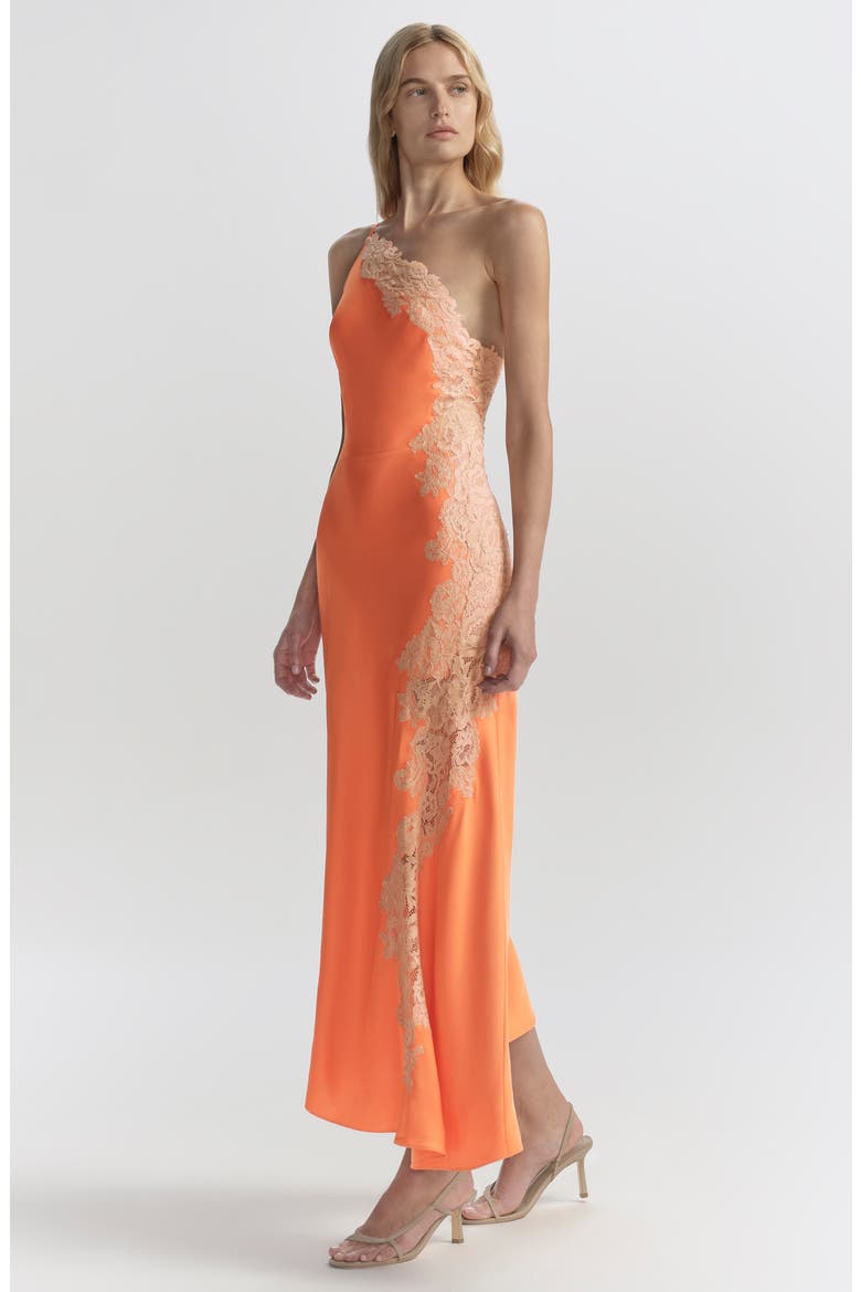 Lou Lace Trim Sleeveless Satin Maxi Dress, Alternate, color, VIVID ORANGE/ PALE BLUSH