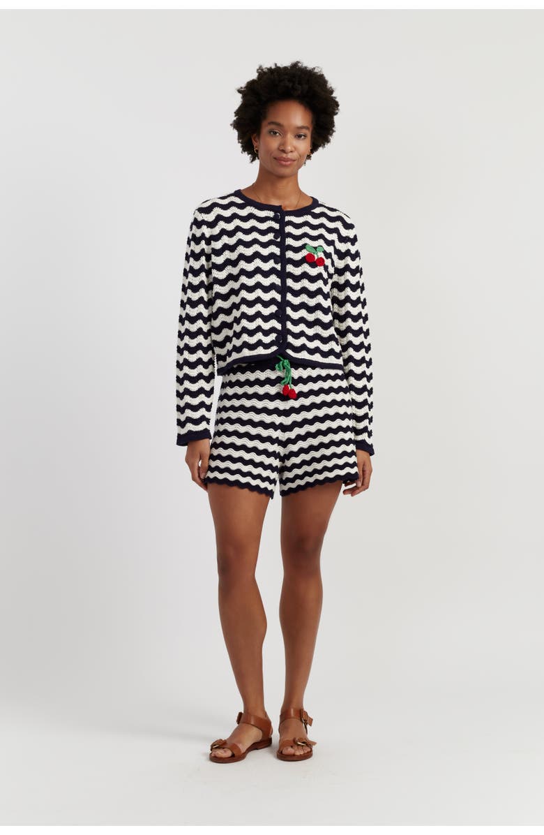 Chinti & Parker Cotton Cherry Crochet Cardigan, Alternate, color, Blue/Cream