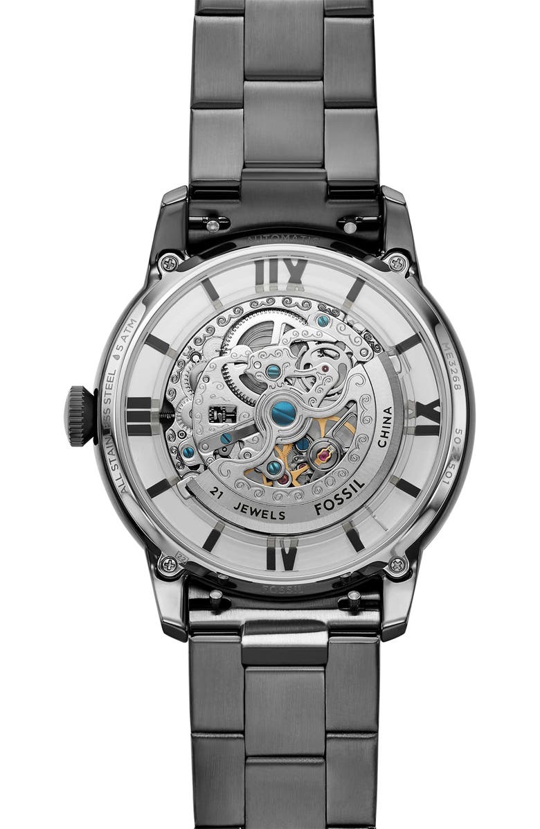 Fossil Townsman Automatic Bracelet Watch, 44mm, Alternate, color, Gunmetal