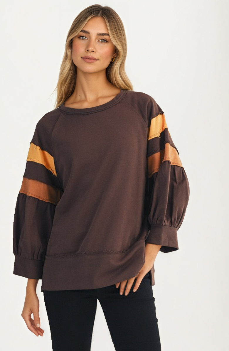 Knit and Lounge Relaxed Statement Sleeve Stripe Crewneck Top, Main, color, 