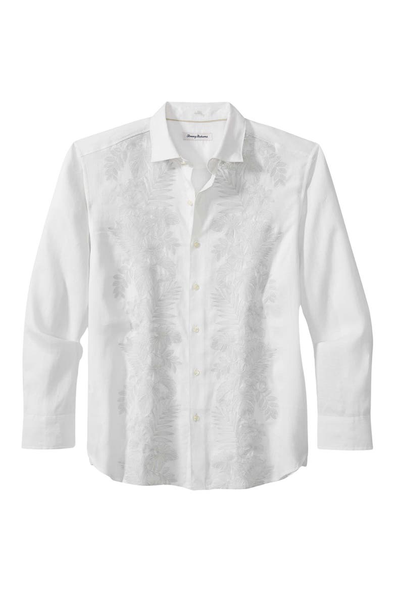 Down the Isle Embroidered Linen Button-Up Shirt, Alternate, color, WHITE