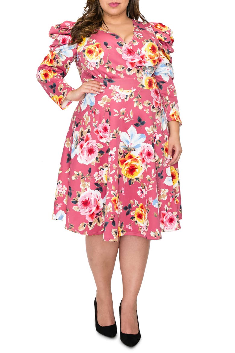 Floral Long Sleeve Knit Dress, Main, color, MAUVE PINK