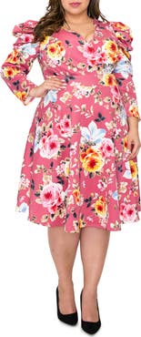 L I V D Floral Long Sleeve Knit Dress