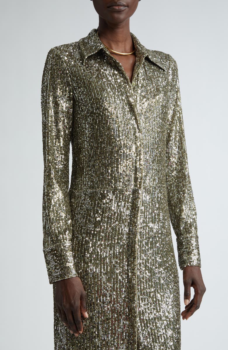 St. John Collection Sequin Embroidered Long Sleeve Shirtdress, Alternate, color, 
