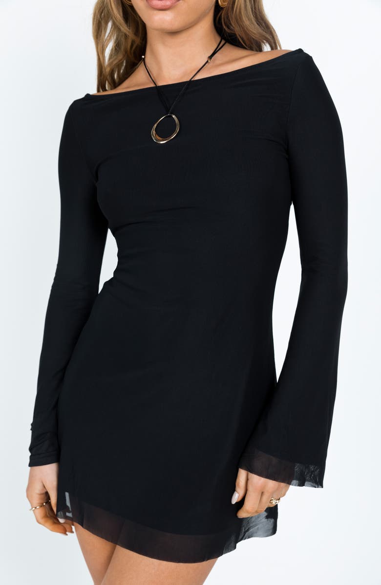 Princess Polly Lukea Long Sleeve Minidress, Alternate, color, Black