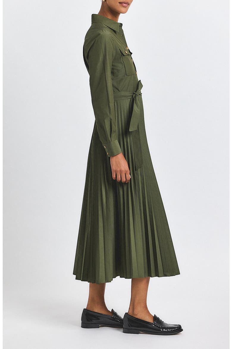 Kenza Pleated Shirtdress, Alternate, color, FATIGUE
