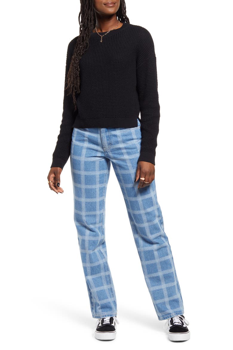 Thermal Knit Crop Sweater, Alternate, color, BLACK