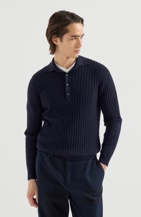 Cashmere rib knit polo