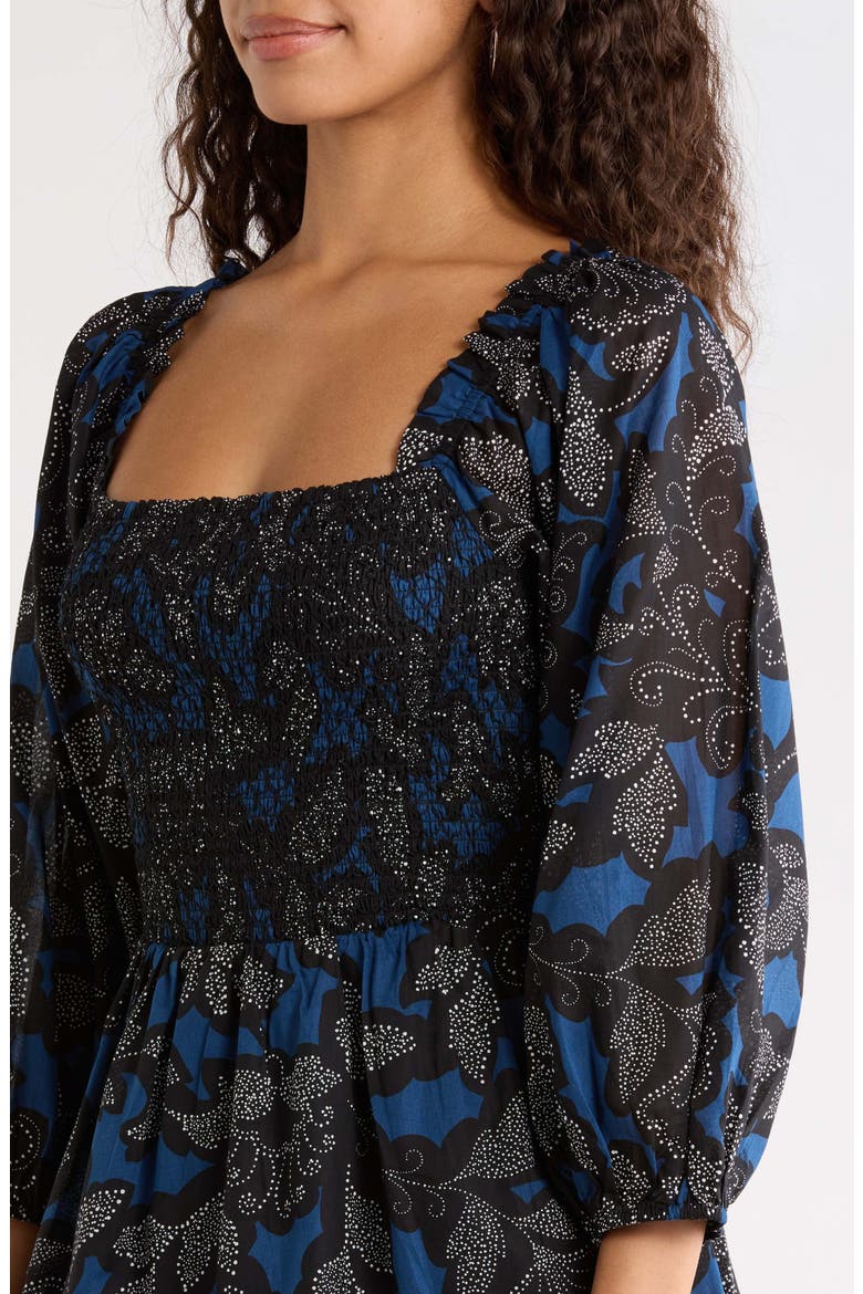 Aurina Floral Smocked Fit & Flare Minidress, Alternate, color, NAVY-BLACK