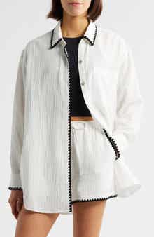 Rails Idania Embroidered Trim Organic Cotton Button-Up Shirt