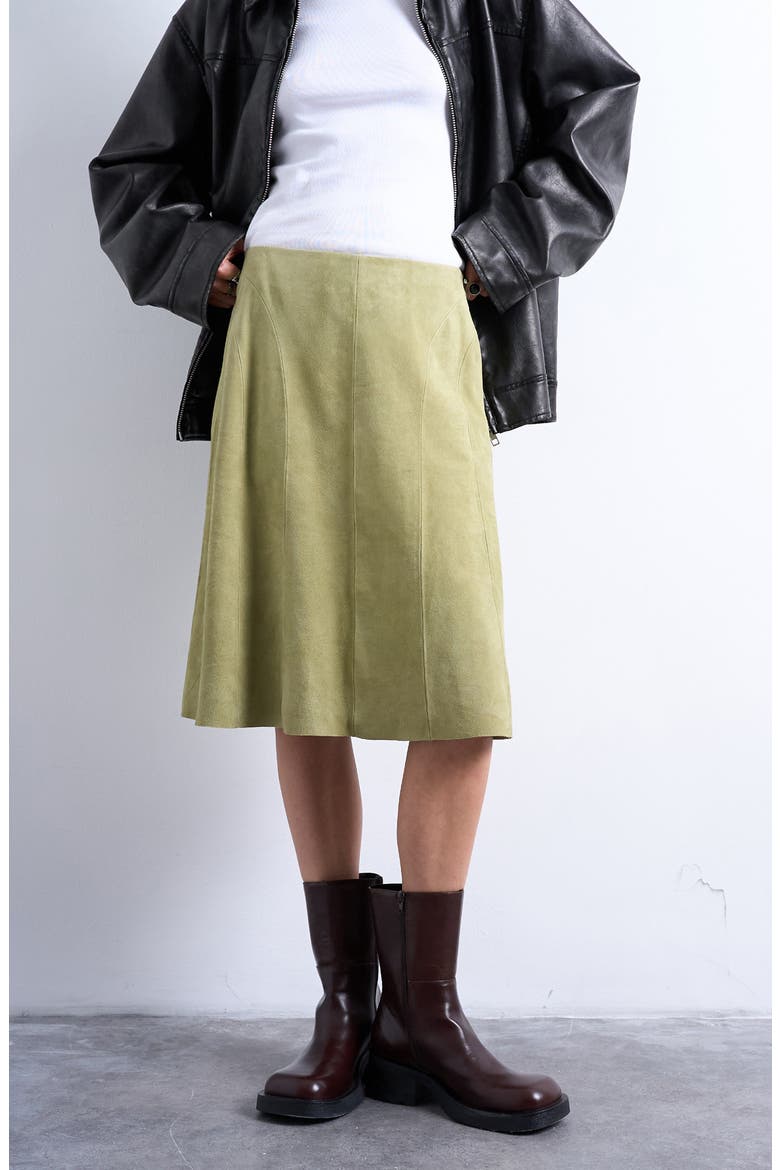 Paneled Suede Skirt, Main, color, MEDIUM GREEN