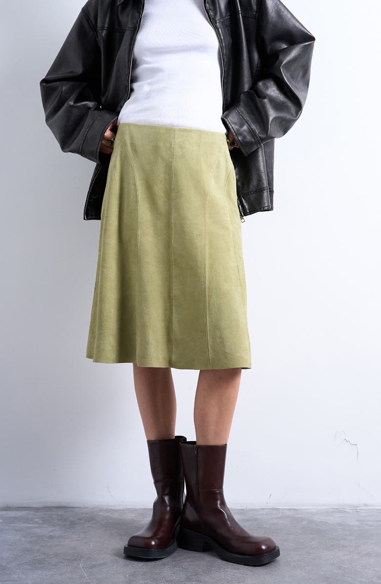 Topshop Paneled Suede Skirt, Main, color, Medium Green