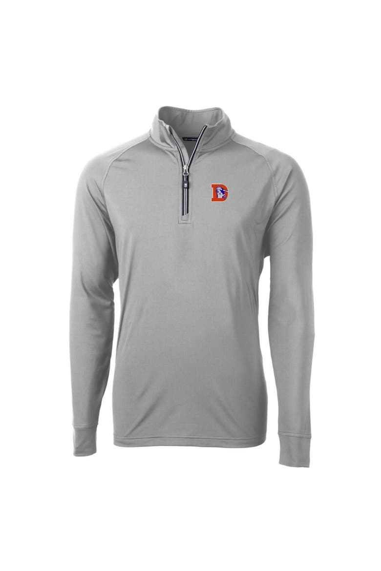 Men's Cutter & Buck Gray Denver Broncos Adapt Eco Knit Stretch Recycled Big & Tall Quarter-Zip Throwback Pullover Top, Alternate, color, Gray