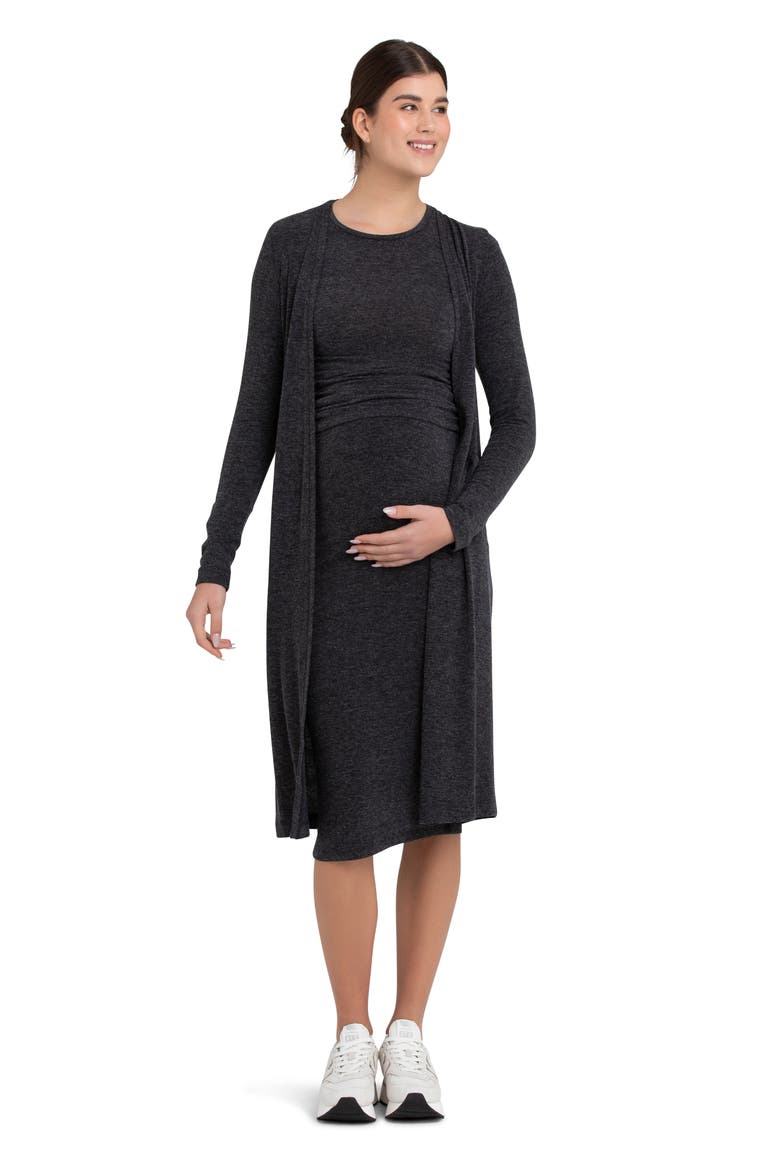 Nina Longline Maternity Cardigan, Alternate, color, DARK CHARCOAL