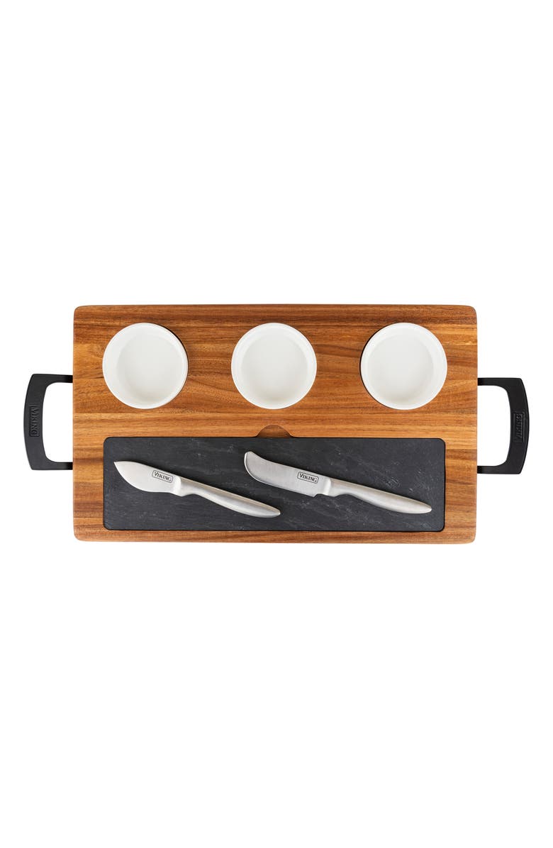 Viking 7-Piece Acacia Wood Slate Cheese Board Set, Alternate, color, Muilticolor