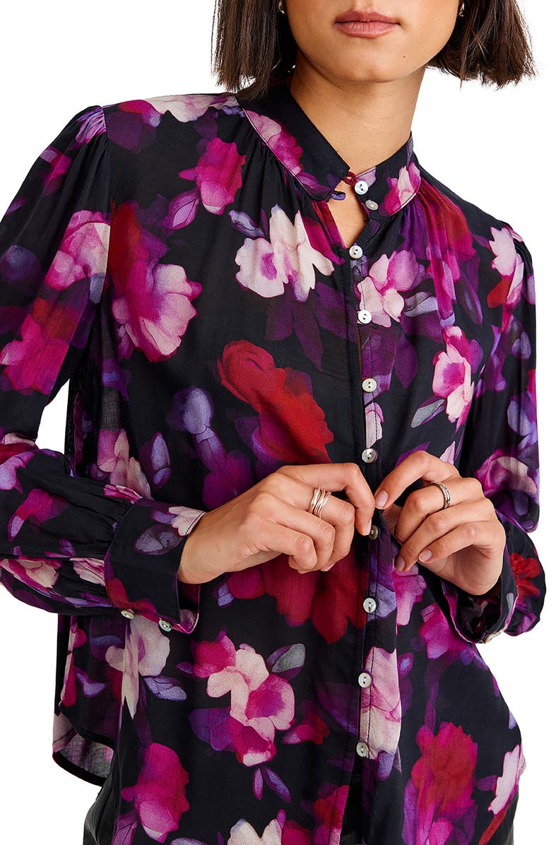 Bella Dahl Floral Stand Collar Button-Up Shirt, Alternate, color, Berry Bloom Print
