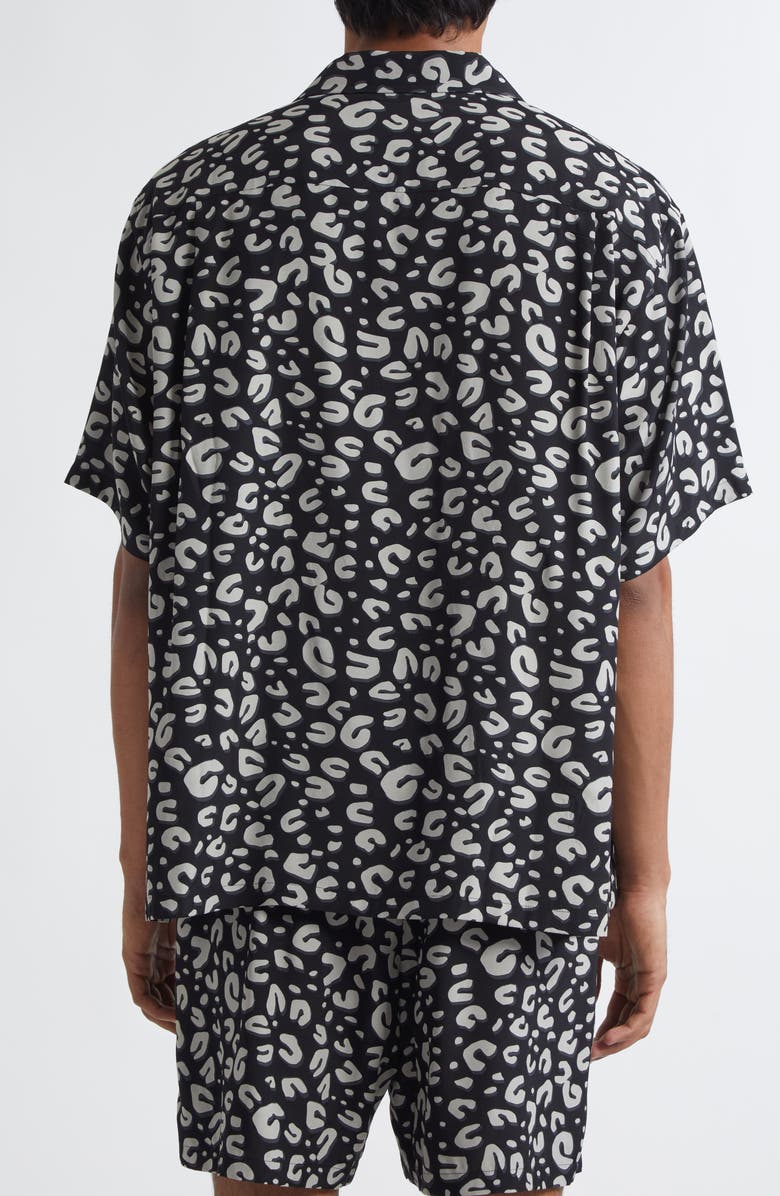 TAKAHIROMIYASHITA TheSoloist. Leopard Print Oversize Camp Shirt, Alternate, color, Black X White