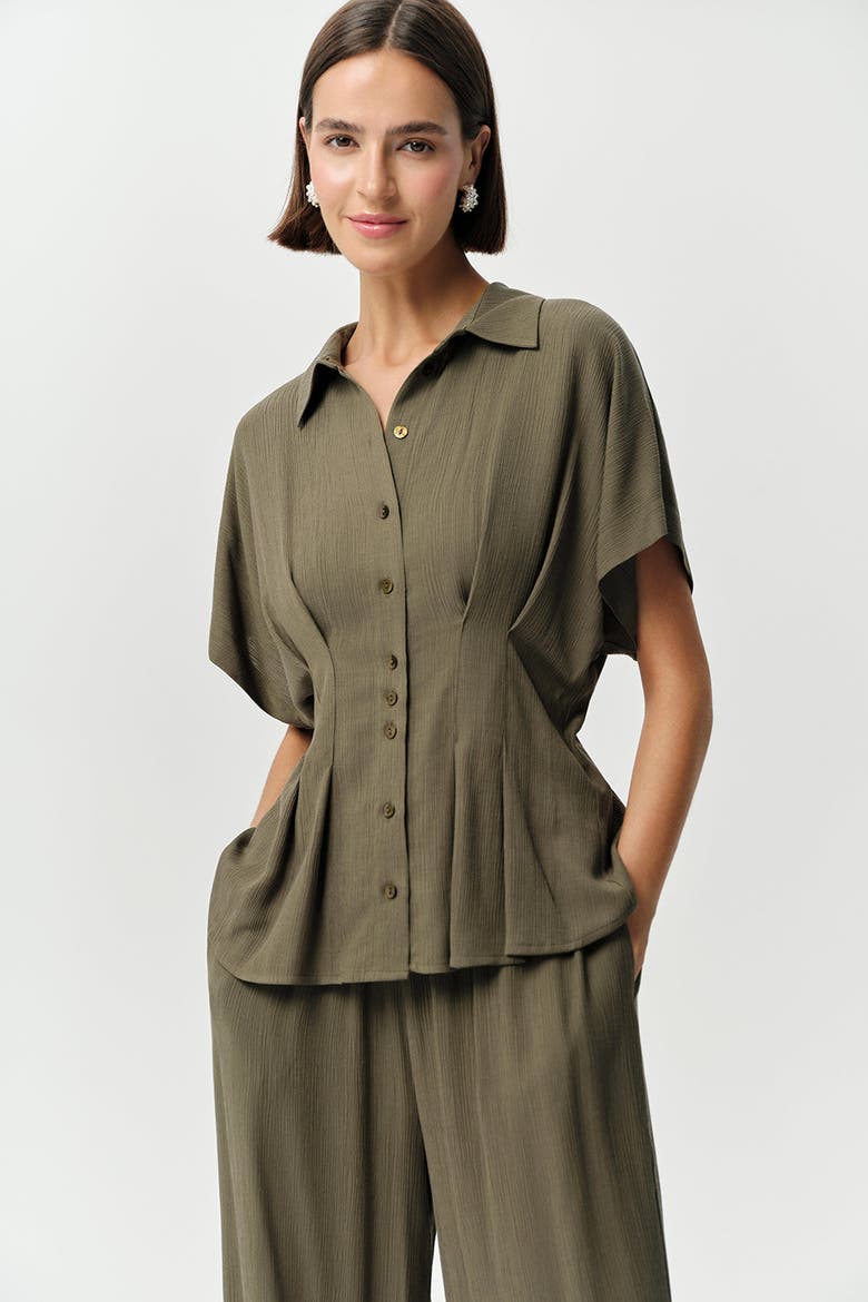 Loni Crinkle Shirt, Alternate, color, Khaki