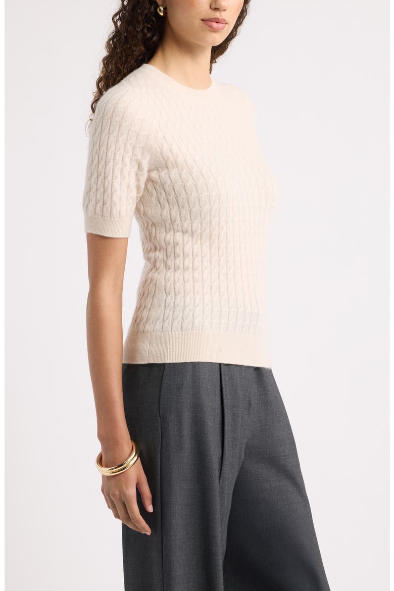 Cashmere Mini Cable Sweater Tee, Alternate, color, BEIGE BEACH