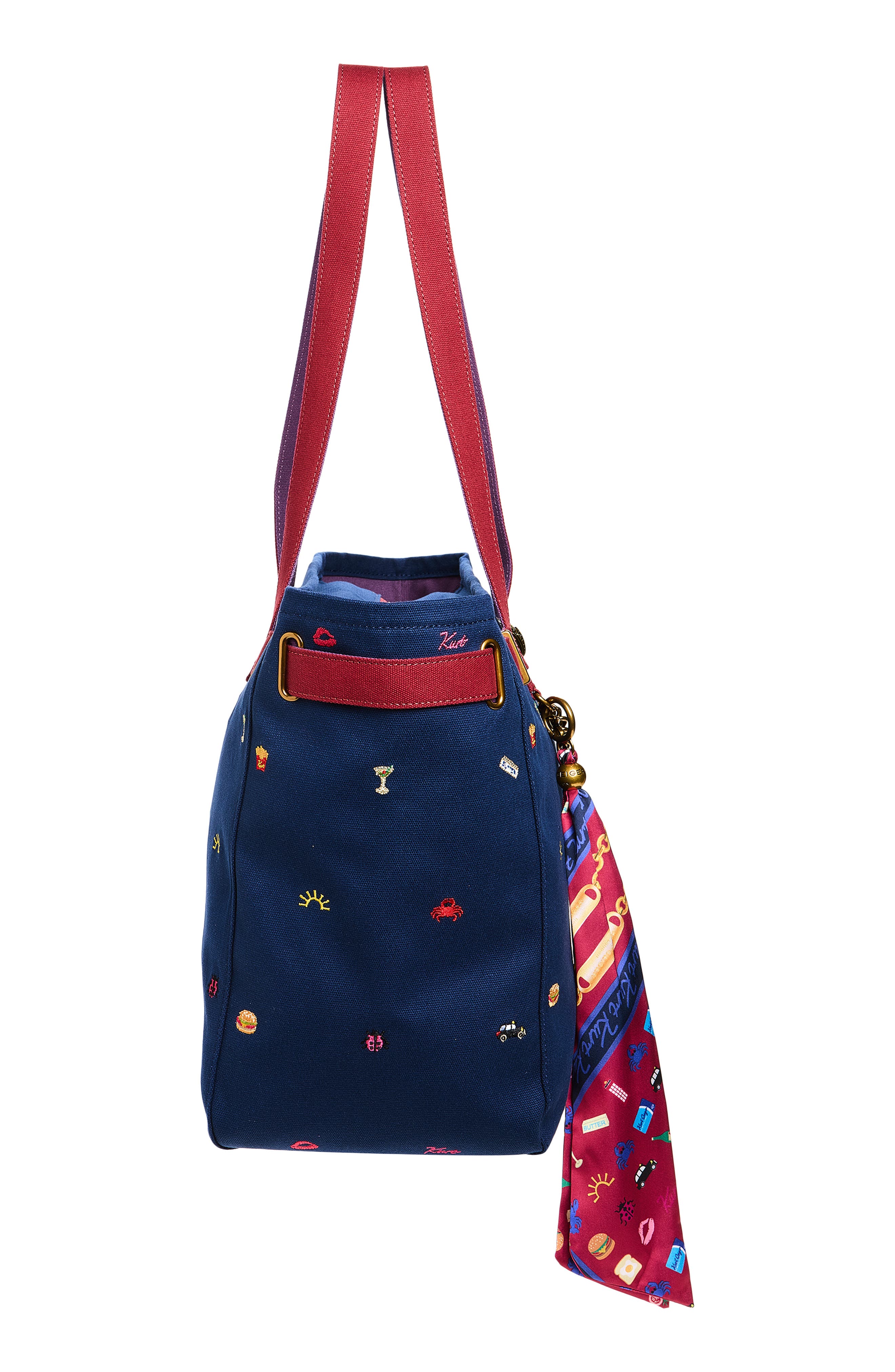 Kurt Geiger London Sloane Embroidered Canvas Shopper Bag, Alternate, color, Dark Blue