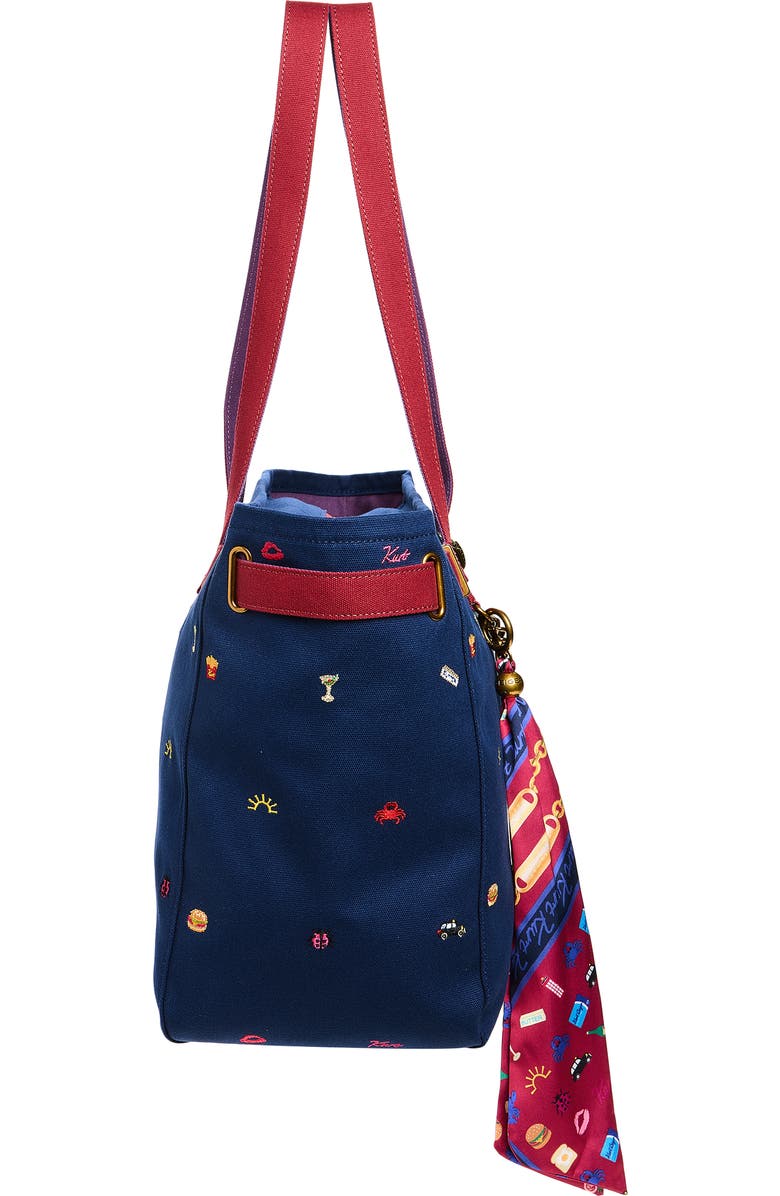 Kurt Geiger London Sloane Embroidered Canvas Shopper Bag, Alternate, color, Dark Blue