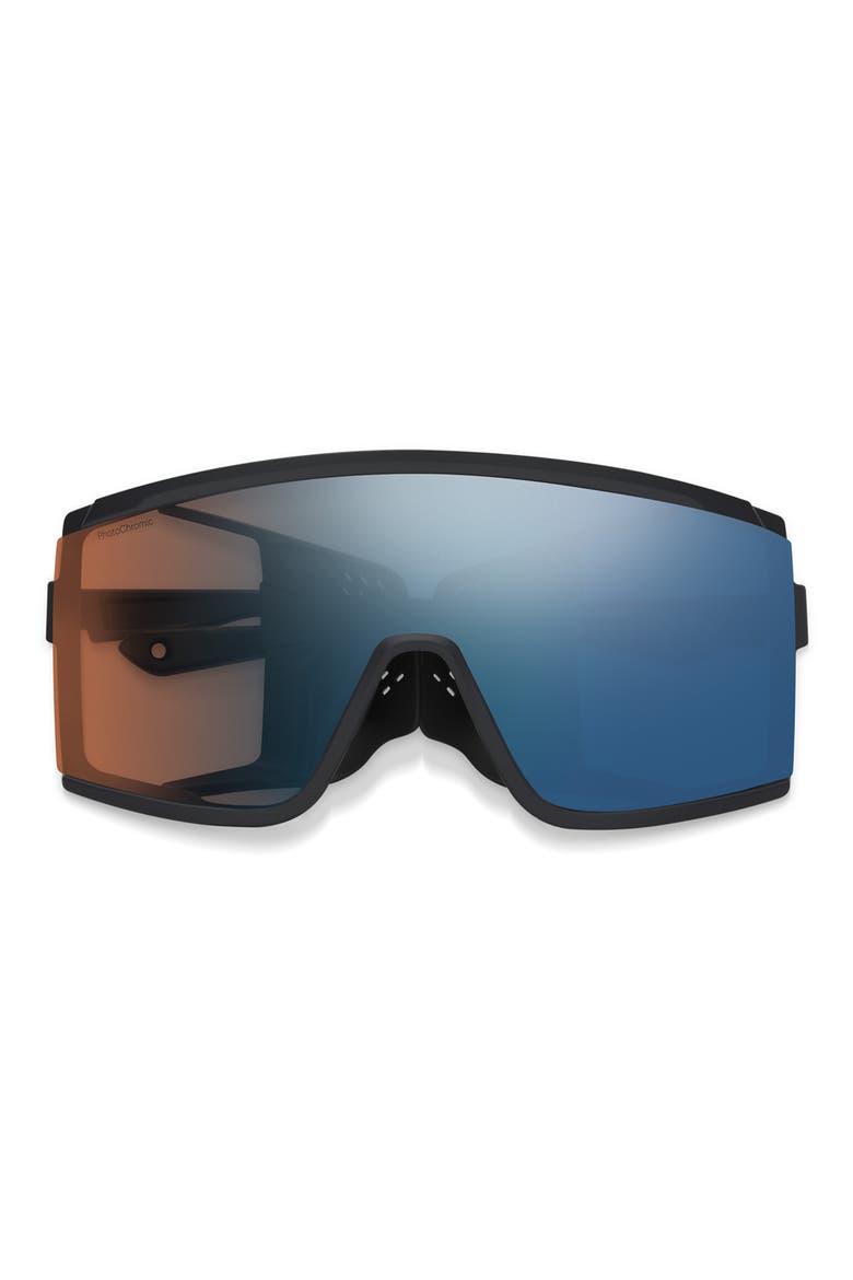 Pursuit 148mm ChromaPop™ Glacier Photochromic Polarized Shield Sunglasses, Main, color, MATTE BLACK / GLACIER