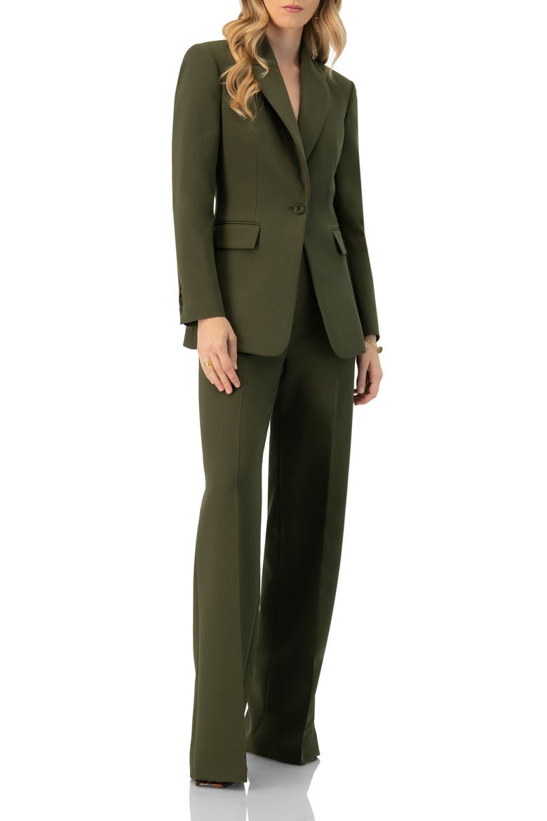 Straight Solid Gabardine Trousers, Alternate, color, Green