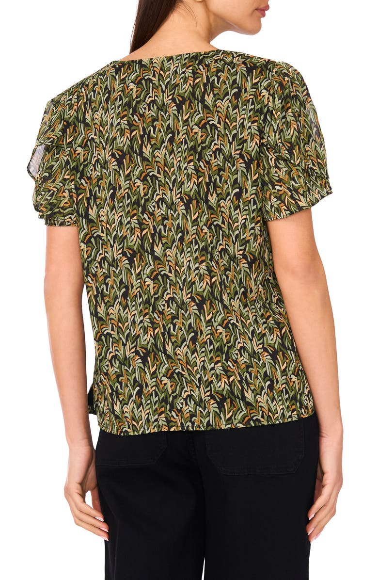 Vince Camuto V-Print Tulip Sleeve Georgette Top, Alternate, color, Rich Black