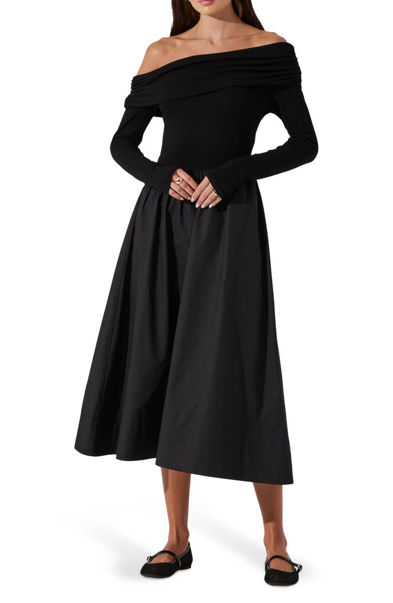 ASTR the Label Off the Shoulder Long Sleeve Dress, Main, color, Black