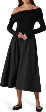 ASTR the Label Off the Shoulder Long Sleeve Dress