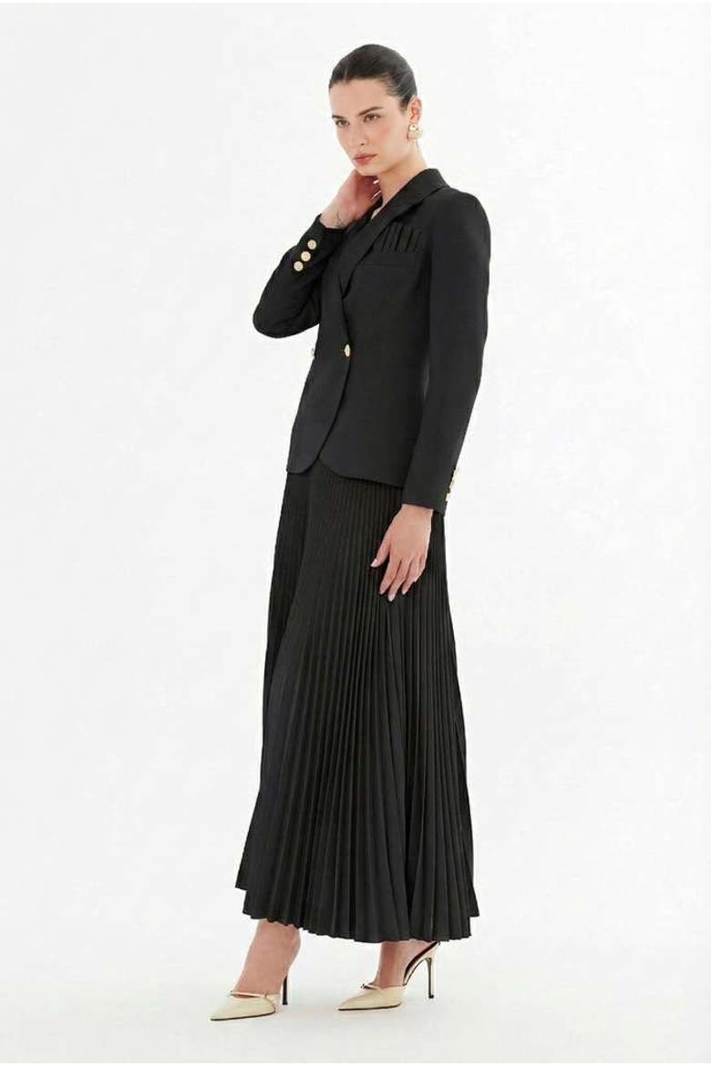 Double-Breasted Jacket and Pleated Skirt, Alternate, color, Black
