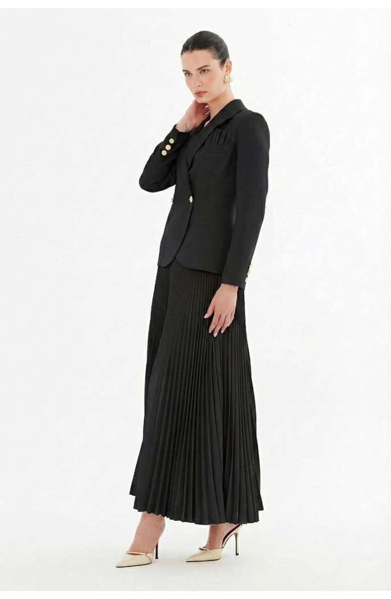 Gizia Double-Breasted Jacket and Pleated Skirt, Alternate, color, Black