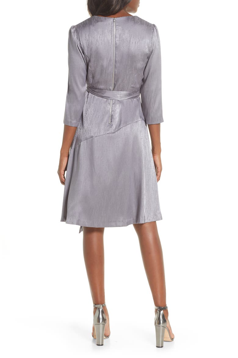 Jacquard Asymmetrical Faux Wrap Dress, Alternate, color, GUNMETAL