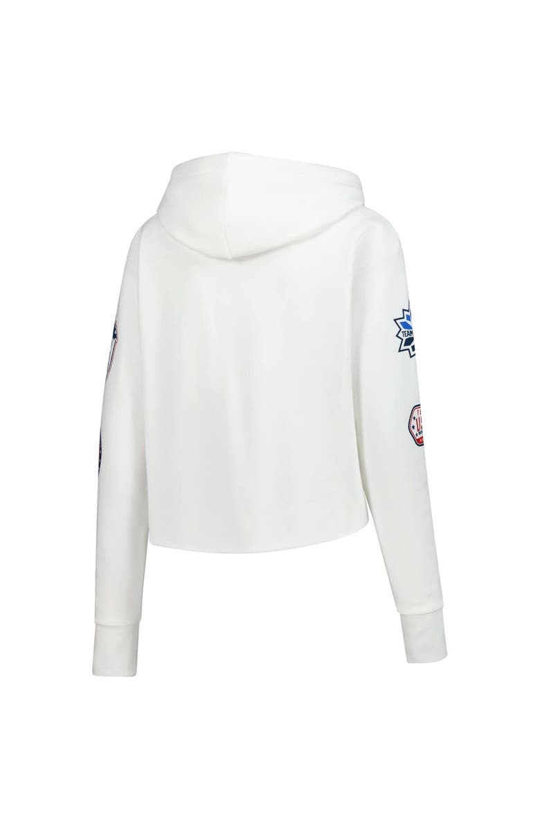 Outerstuff Women's White Team USA Flag & Patches Fleece Cropped Pullover Hoodie, Alternate, color, White