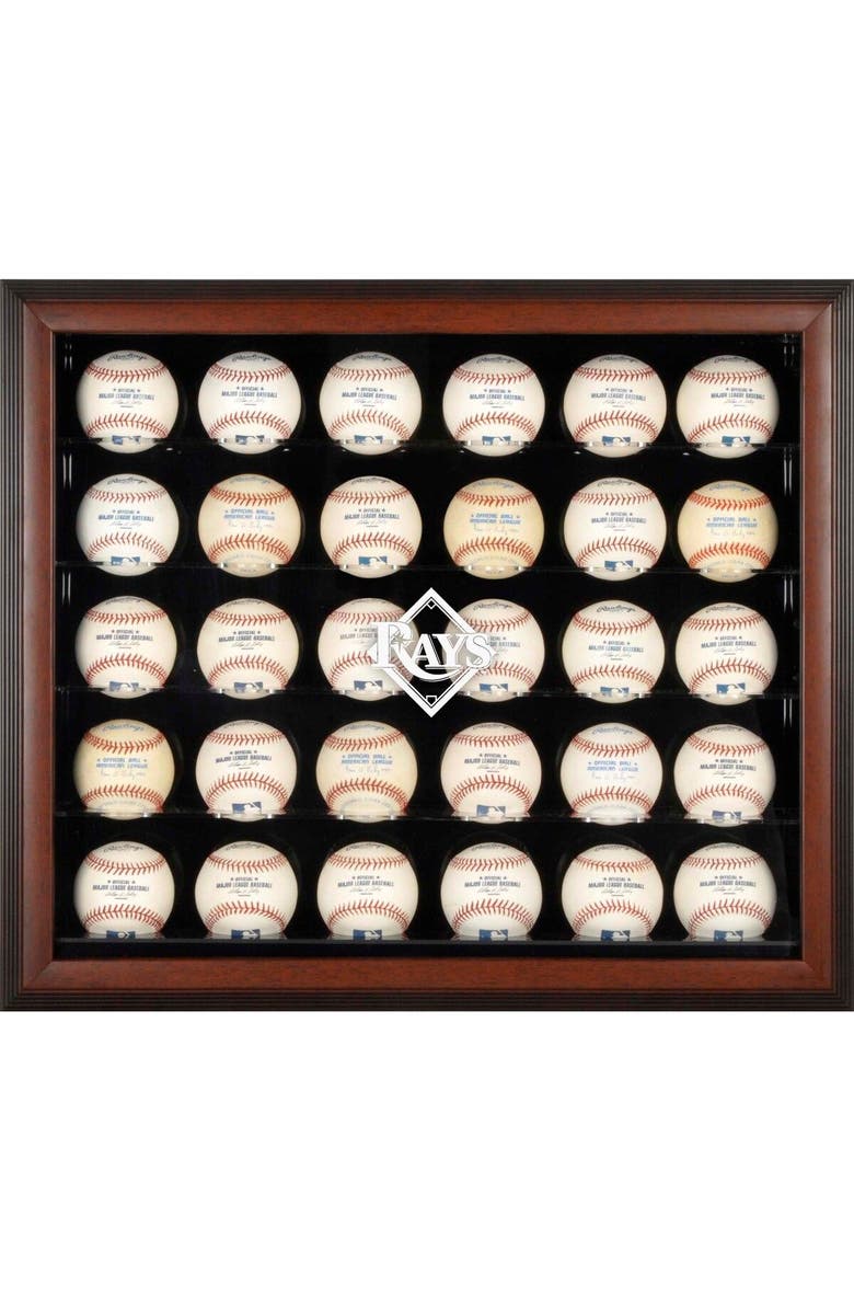 FANATICS AUTHENTIC Tampa Bay Rays Logo Brown Framed 30-Ball Display Case, Main, color, 