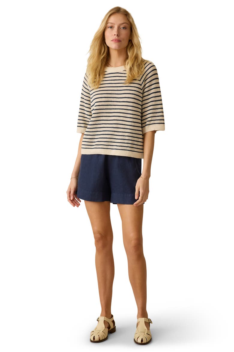 Miramar Short Sleeve Linen & Organic Cotton Sweater, Alternate, color, ANCHOR BAY STRIPE
