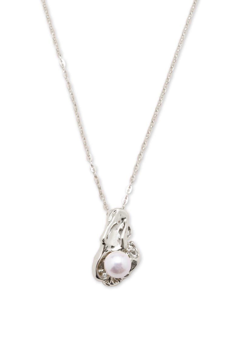 Nyla Molten Freshwater Pearl Pendant Necklace, Main, color, Silver