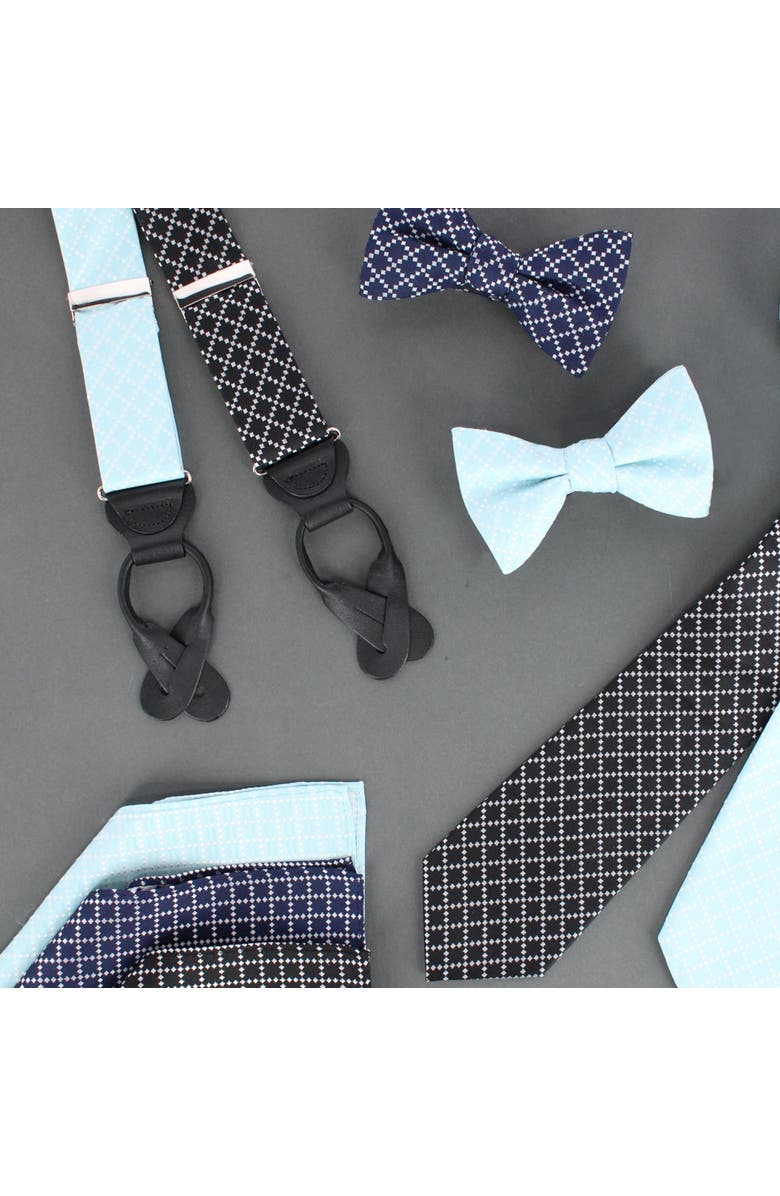 Trafalgar Rowan Geometric Pattern Silk Button End Suspenders, Alternate, color, Black