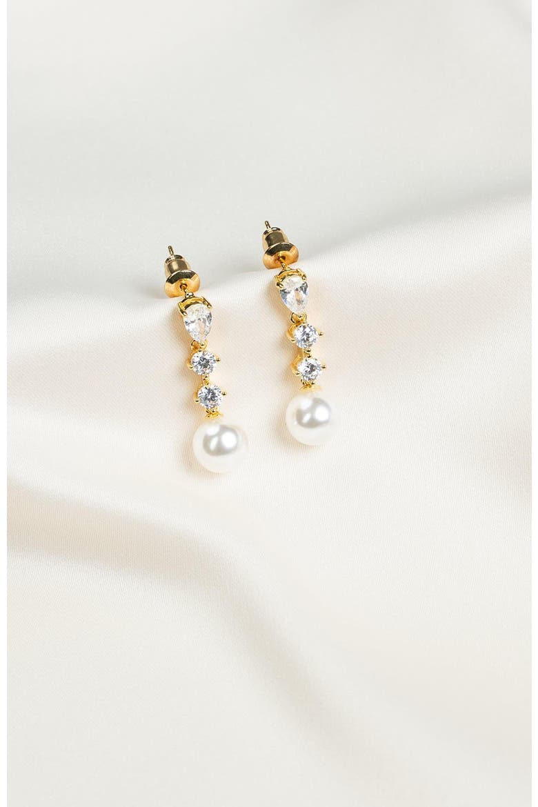 Serenade Pearl and Crystal Earrings, Alternate, color, Gold