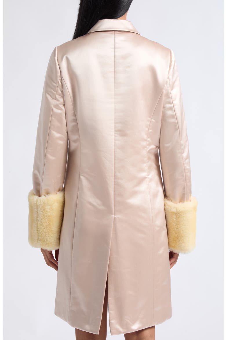 Chester Silk & Cotton Coat with Faux Fur Cuffs, Alternate, color, POWDER PINK