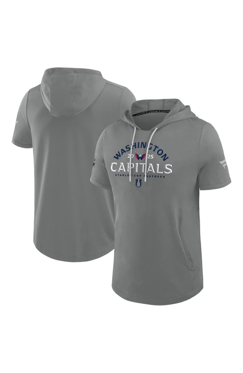 FANATICS Men's Fanatics Gray Washington Capitals 2025 Stanley Cup Playoffs Authentic Pro Road Performance Short Sleeve Pullover Hoodie, Alternate, color,