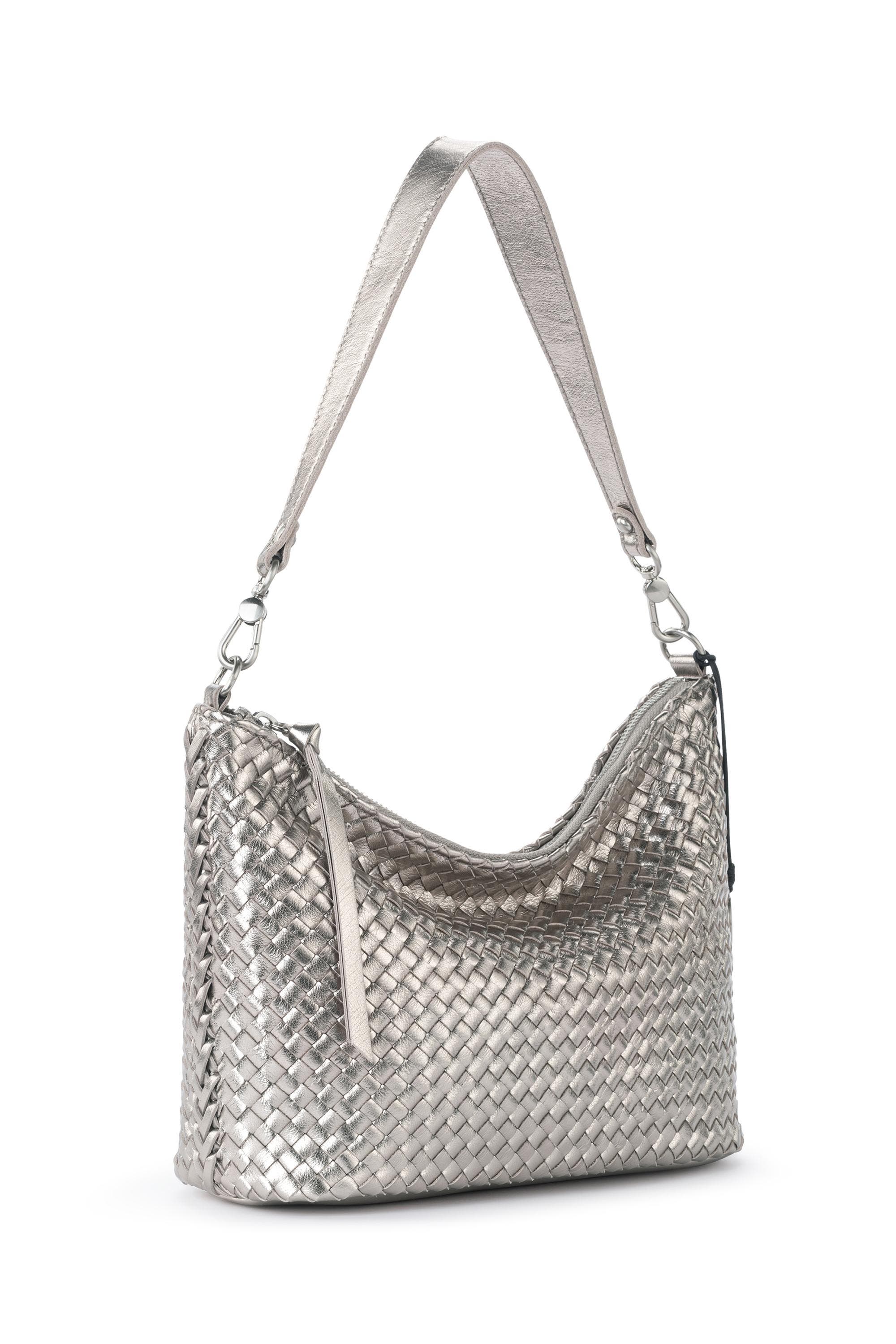 Juniper Small Hobo Leather Bag, Alternate, color, Pyrite Woven