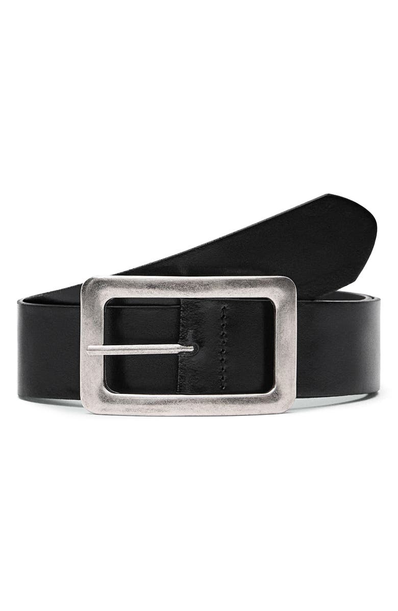 MANGO Square Buckle Leather Belt, Main, color,