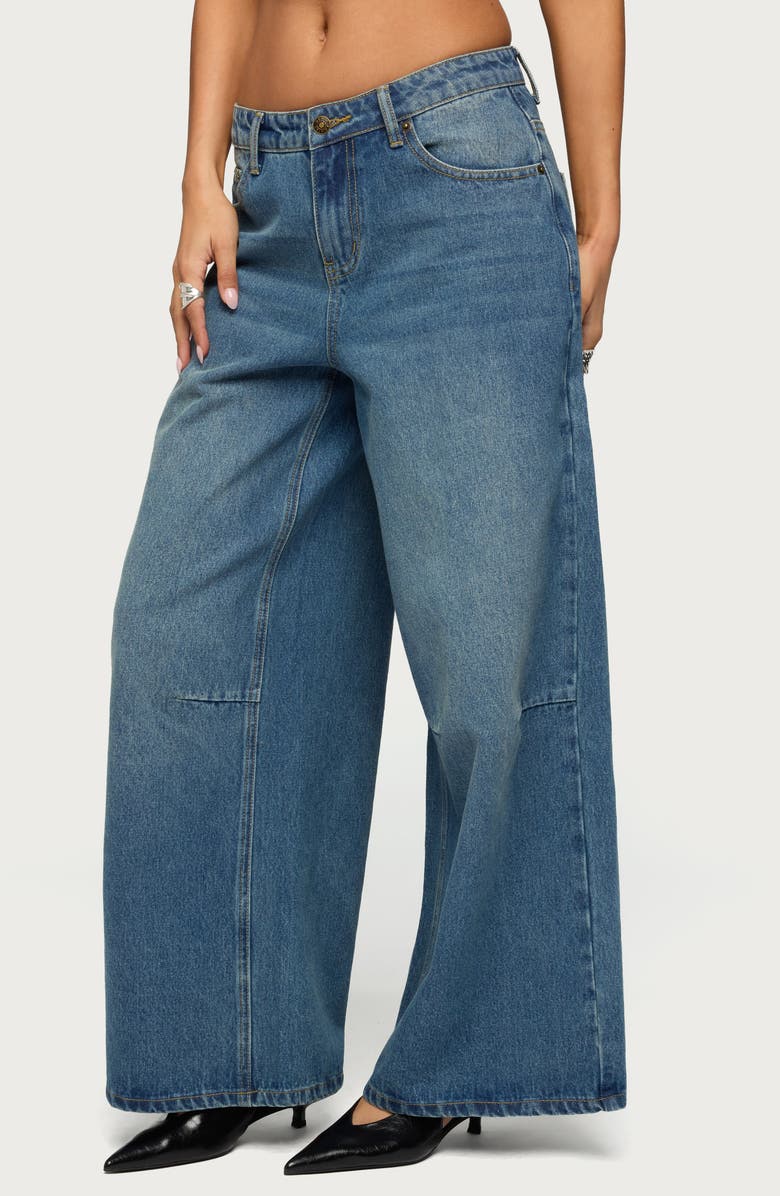 EDIKTED Skater Girl Washed Low Rise Wide Leg Jeans, Alternate, color, Blue-Vintage-Washed