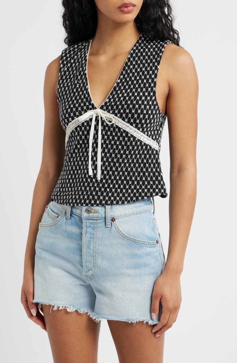 Free People Good Graces Embroidered Lace Trim Crop Top, Main, color, Black Combo