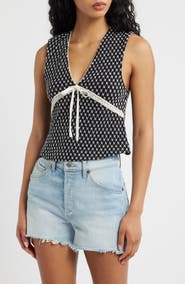 Free People Good Graces Embroidered Lace Trim Crop Top